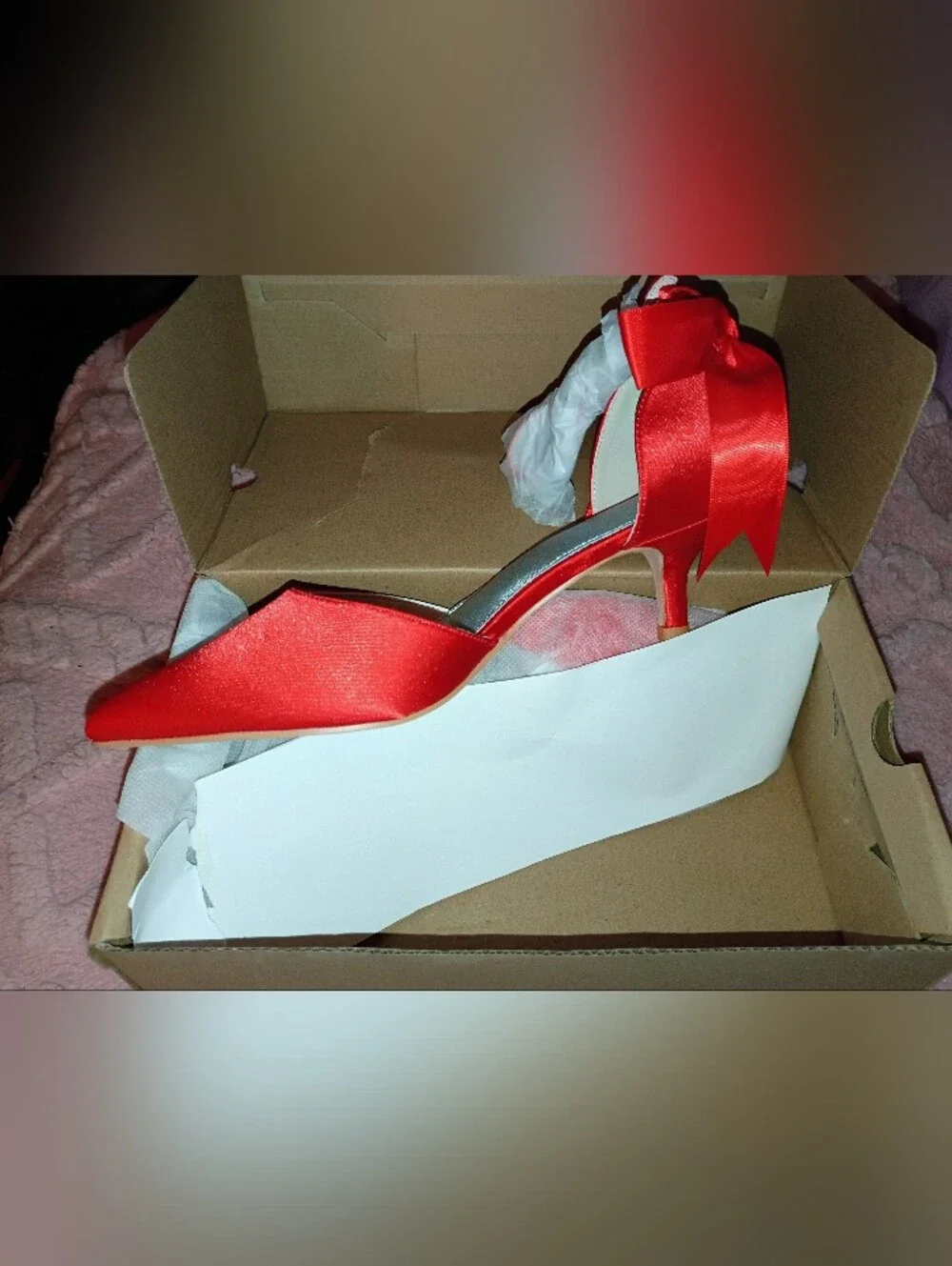 Coutgo Red Pearl Ankle Strap D'Orsay Satin Bow Low Kitten Heel Size 6 NWT